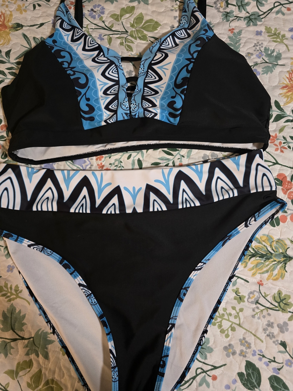 SHEIN Black and Blue Patterned Two-Piece Bikini